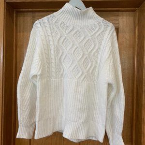 White Cable Knit Turtleneck Sweater